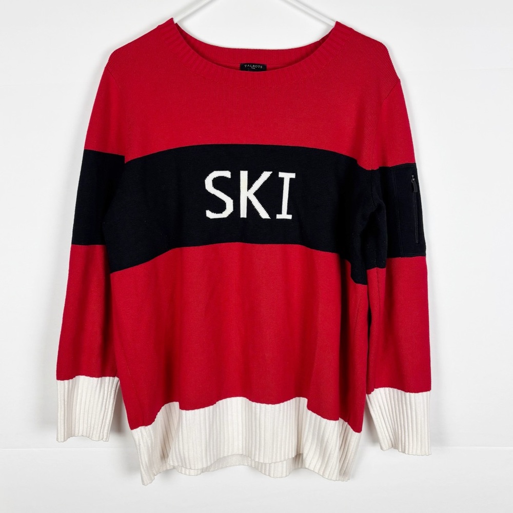 Talbots Plus Colorblock Ski Sweater Size 1X Red Crewneck Thermolite Knit Sweater